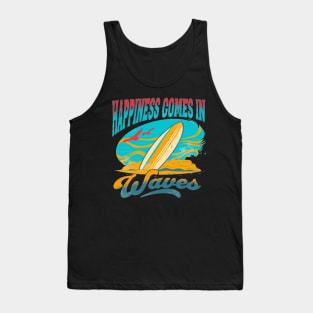 Happiness Comes In Waves, Hello Summer Vintage Funny Surfer Riding Surf Surfing Lover Gifts Tank Top